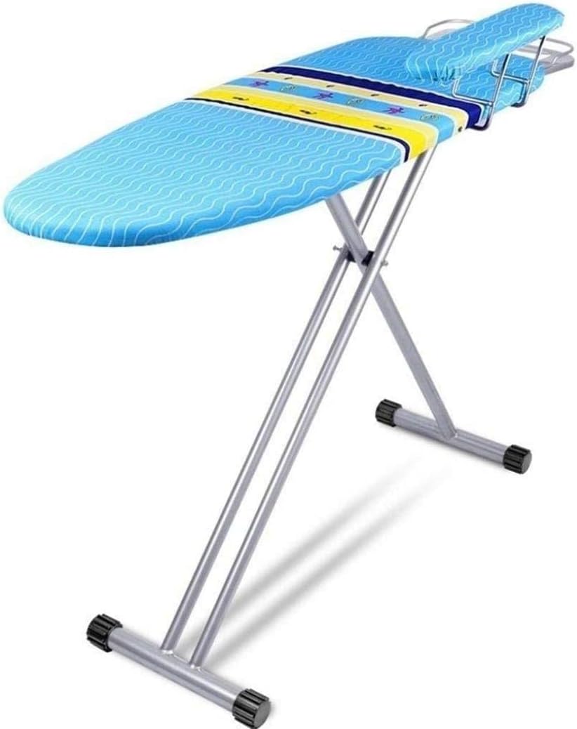 Decouvrez une table de repassage a surface permeable a la vapeur en coloris bleu et gris